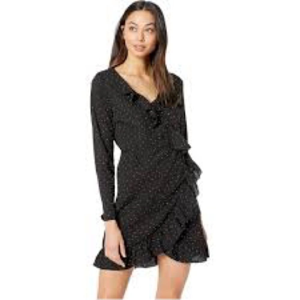 Bishop + Young Happy Hour Mini Wrap Dress Black Polka Dot Size Small